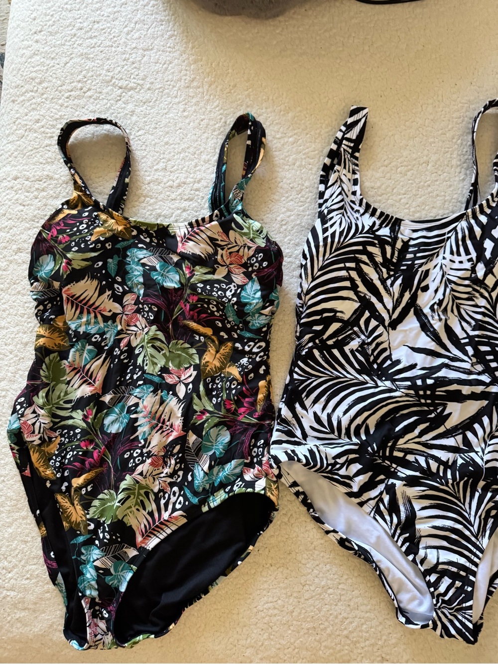 OP Black Tropical Floral One-Piece Swimsuit with Teal, Pink & Yellow Leaves